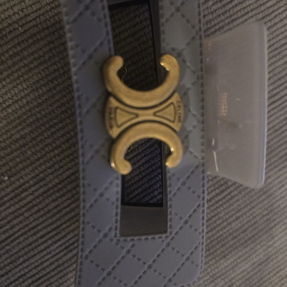 Celine Gray Quilted Hair Clip with Gold Accent - Picture 3 of 10